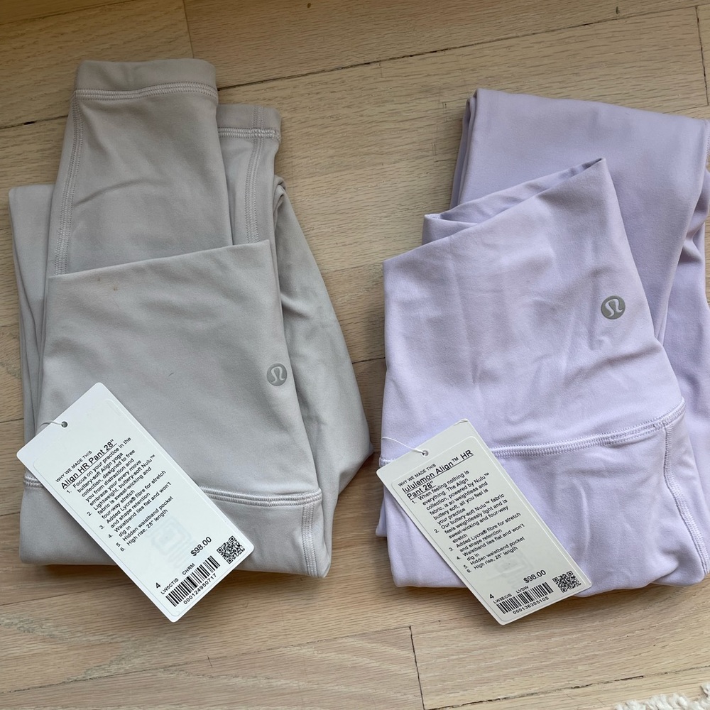 Lululemon align 28inch leggings. lavender and light grey. NWT